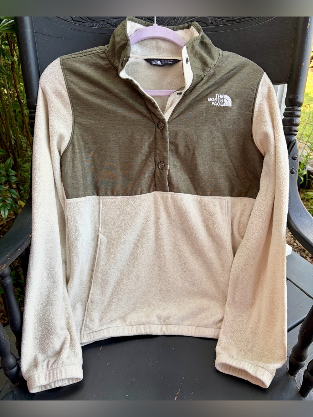 EUC! THE NORTH FACE Olive and Cream Half-Snap Fleece Pullover-Wore once/Womens S
